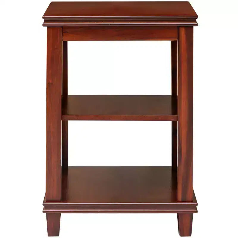 Solid Wood Square Sofa, End Table with X-Design, Side Table with Storage Shelves, Cherry