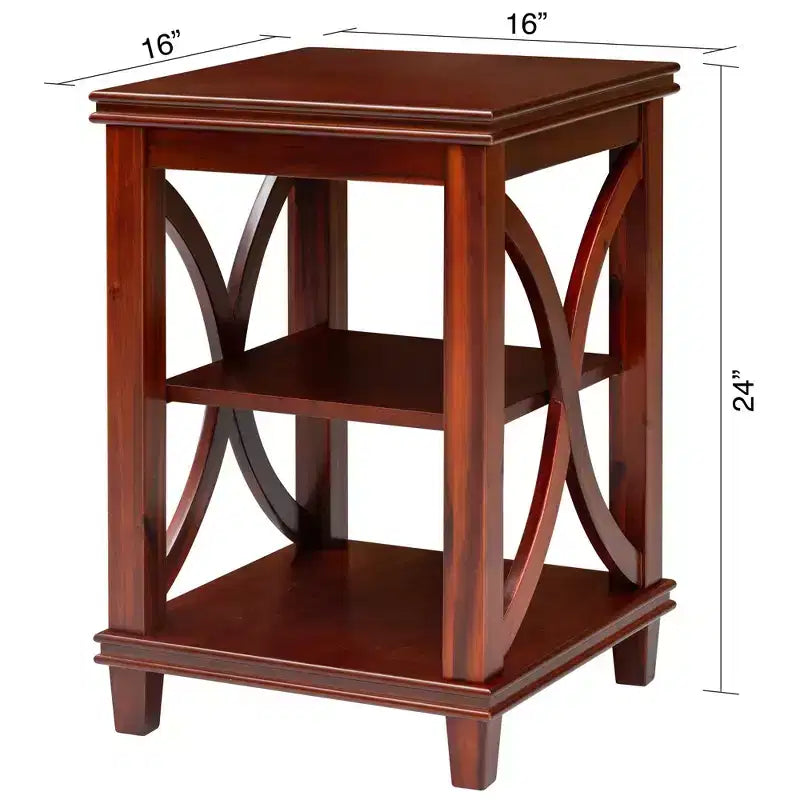 Solid Wood Square Sofa, End Table with X-Design, Side Table with Storage Shelves, Cherry