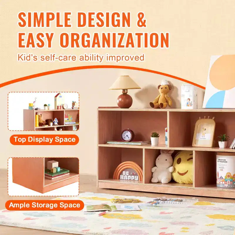 Cubby Mobile Tray Storage Cabinet, 5-Compartment Cubby Storage Shelf, Cubby Storage Cabinet 2-shelf, Classroom Cubbies, Natural