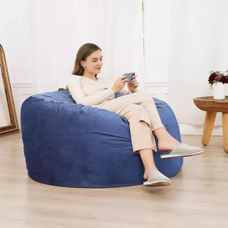 4FT Velvet Bean Bag Chair  Foam-Filled Round Lounger for Adults & Teens, Plush Soft Seating for Living Room, Dorm, or Lounge Areas