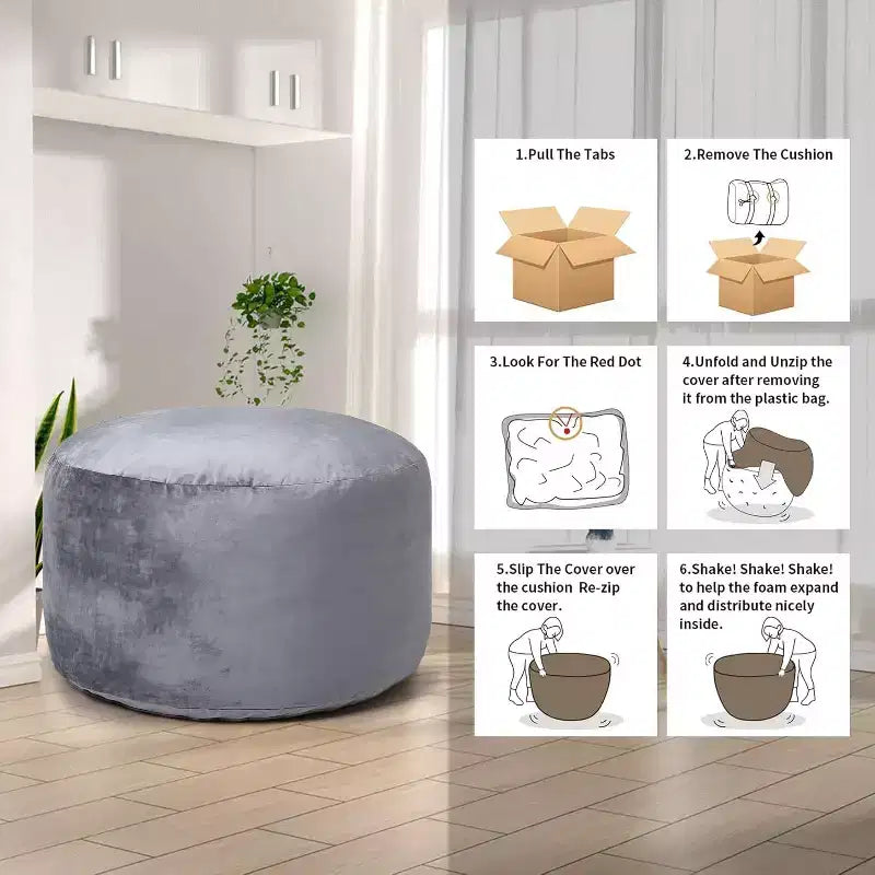 4FT Velvet Bean Bag Chair  Foam-Filled Round Lounger for Adults & Teens, Plush Soft Seating for Living Room, Dorm, or Lounge Areas
