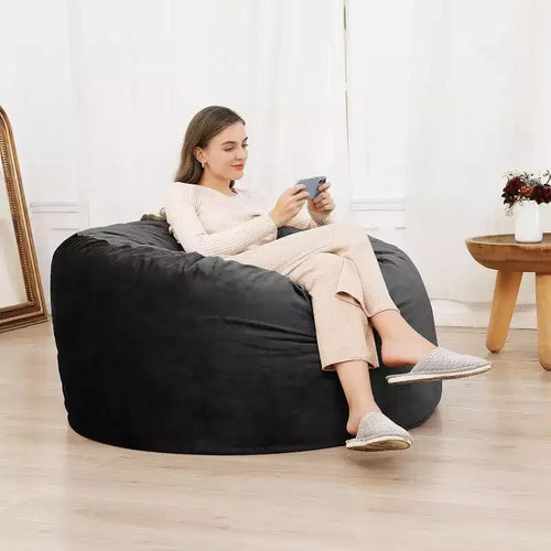 4FT Velvet Bean Bag Chair  Foam-Filled Round Lounger for Adults & Teens, Plush Soft Seating for Living Room, Dorm, or Lounge Areas