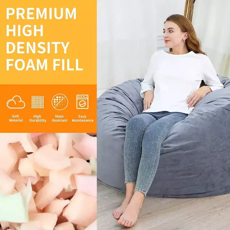 4FT Velvet Bean Bag Chair  Foam-Filled Round Lounger for Adults & Teens, Plush Soft Seating for Living Room, Dorm, or Lounge Areas