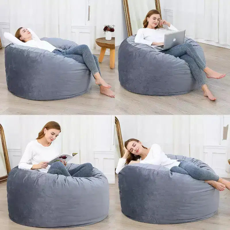 4FT Velvet Bean Bag Chair  Foam-Filled Round Lounger for Adults & Teens, Plush Soft Seating for Living Room, Dorm, or Lounge Areas