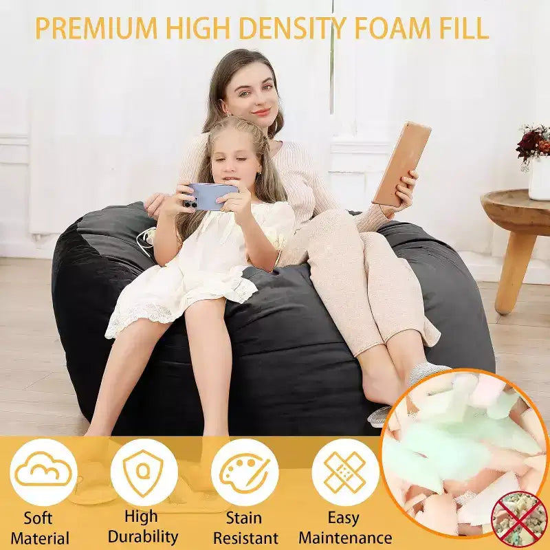 4FT Velvet Bean Bag Chair  Foam-Filled Round Lounger for Adults & Teens, Plush Soft Seating for Living Room, Dorm, or Lounge Areas