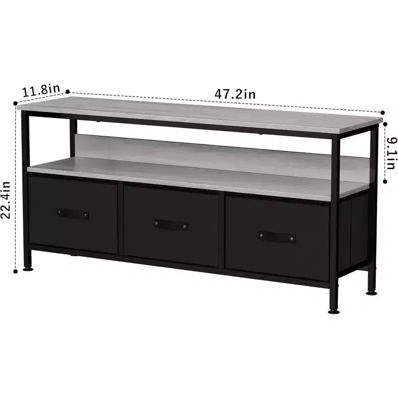 55 Black TV Stand with Grey Drawers, Dresser-Style Entertainment Center for Living Room & Bedroom Storage