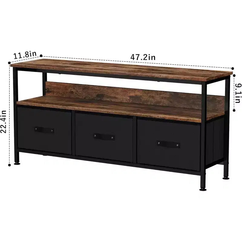 55 Black TV Stand with Grey Drawers, Dresser-Style Entertainment Center for Living Room & Bedroom Storage