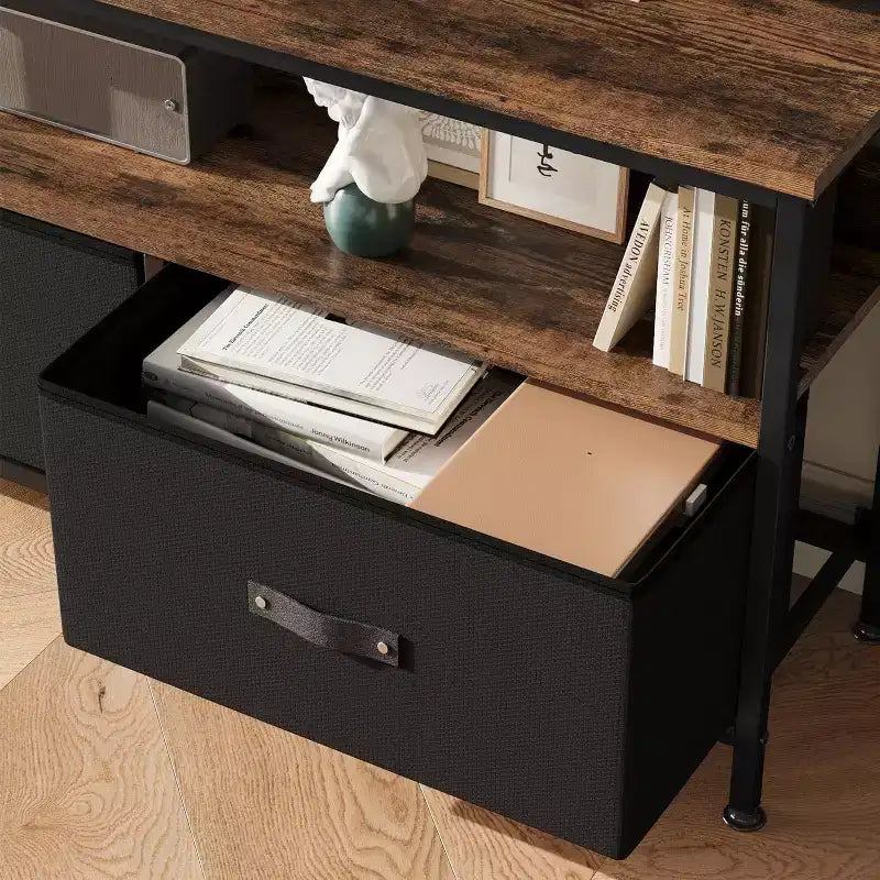 55 Black TV Stand with Grey Drawers, Dresser-Style Entertainment Center for Living Room & Bedroom Storage