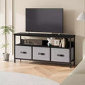 55 Black TV Stand with Grey Drawers, Dresser-Style Entertainment Center for Living Room & Bedroom Storage