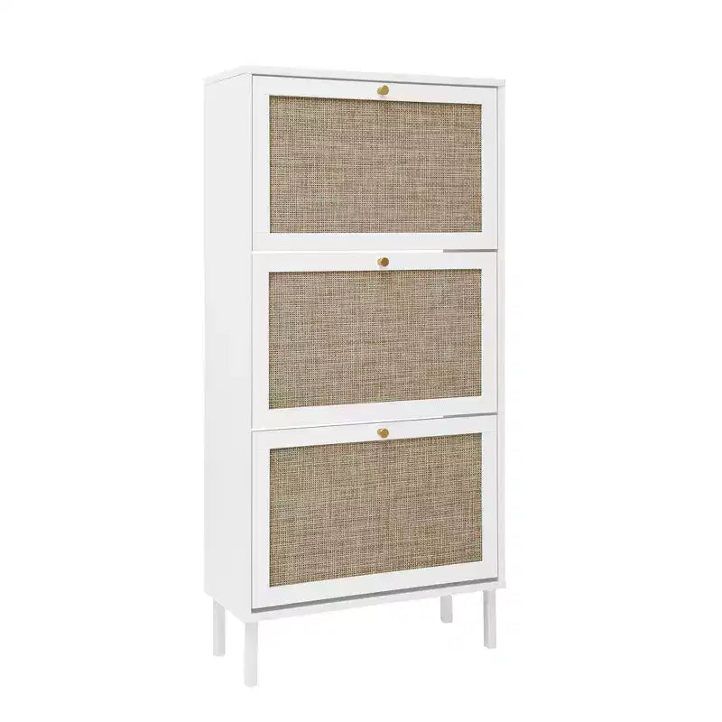 Vatros Rattan 3 Door Shoe Rack Freestanding Modern Shoe Storage Cabinet