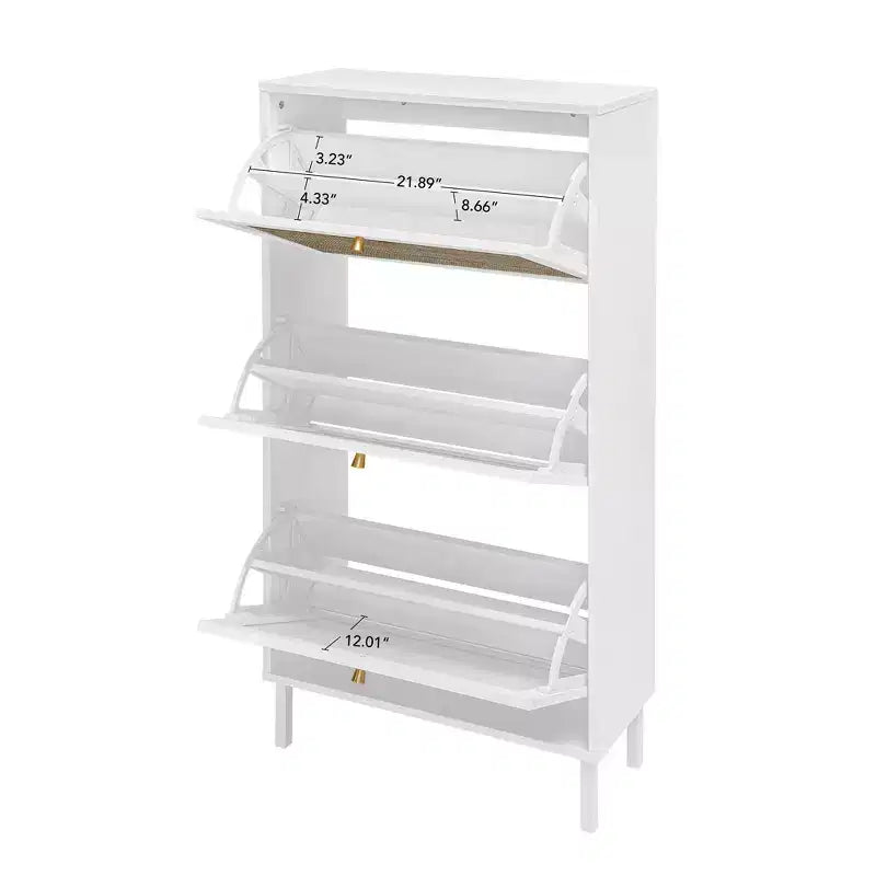Vatros Rattan 3 Door Shoe Rack Freestanding Modern Shoe Storage Cabinet