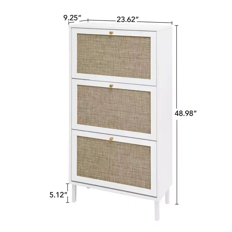 Vatros Rattan 3 Door Shoe Rack Freestanding Modern Shoe Storage Cabinet