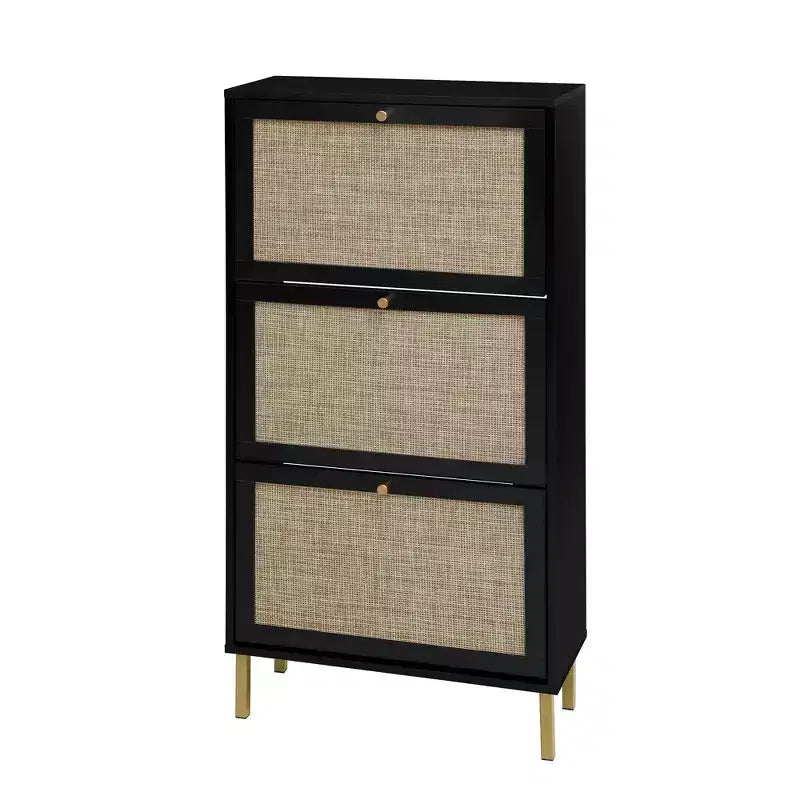 Vatros Rattan 3 Door Shoe Rack Freestanding Modern Shoe Storage Cabinet