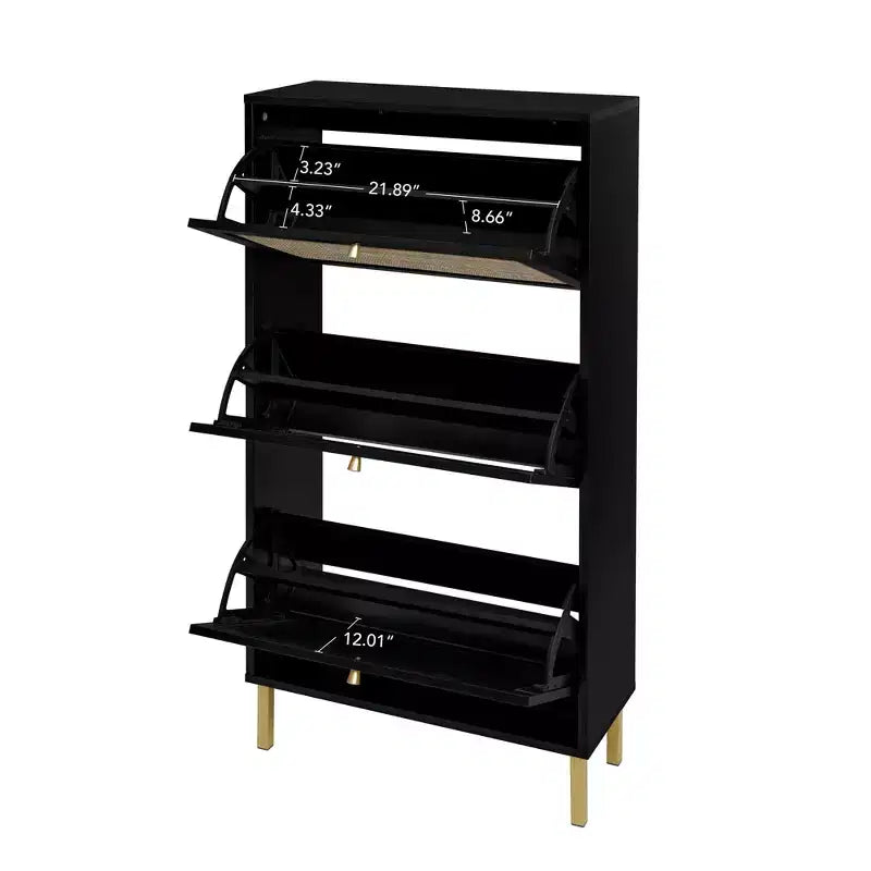 Vatros Rattan 3 Door Shoe Rack Freestanding Modern Shoe Storage Cabinet