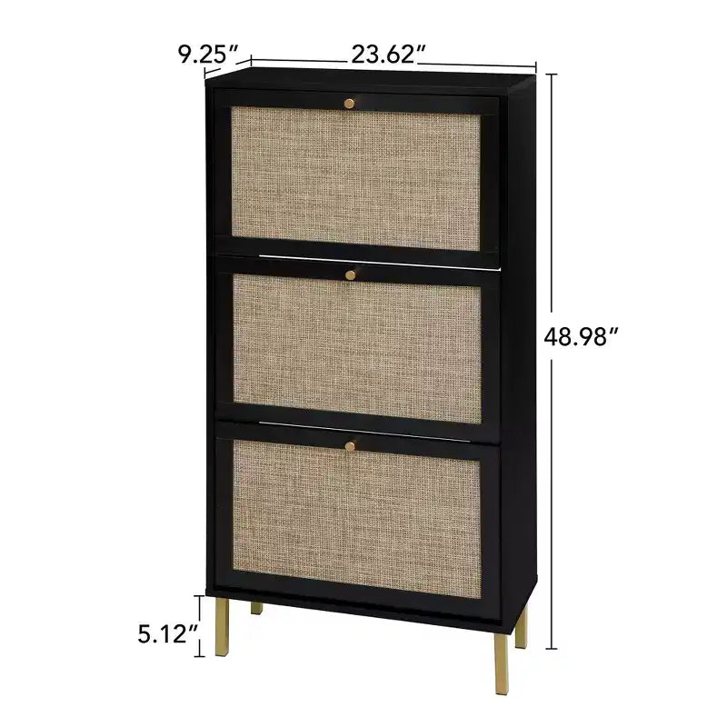 Vatros Rattan 3 Door Shoe Rack Freestanding Modern Shoe Storage Cabinet
