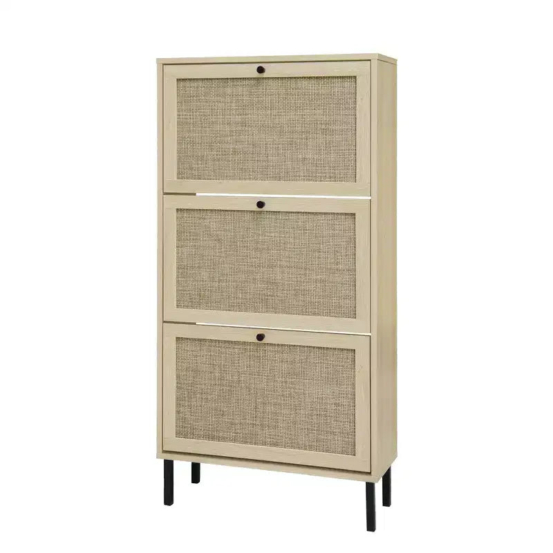 Vatros Rattan 3 Door Shoe Rack Freestanding Modern Shoe Storage Cabinet