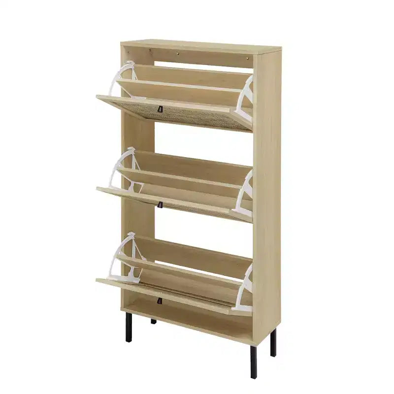 Vatros Rattan 3 Door Shoe Rack Freestanding Modern Shoe Storage Cabinet