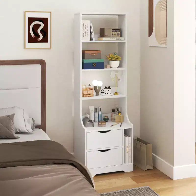 Nightstands with Bookshelf, Dresser with 2 Storage Drawers for Bedroom