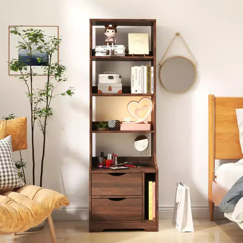 Nightstands with Bookshelf, Dresser with 2 Storage Drawers for Bedroom