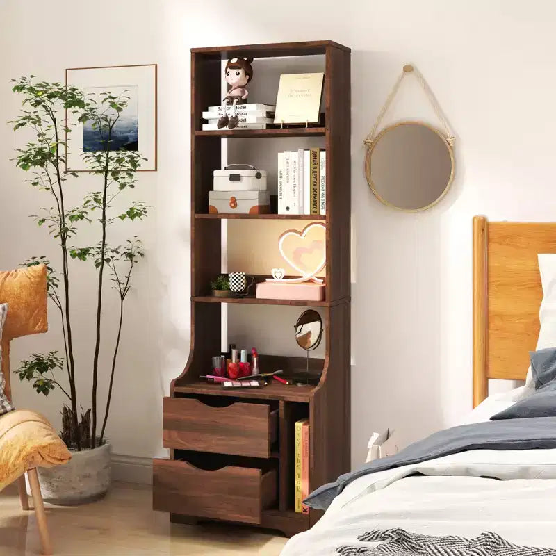 Nightstands with Bookshelf, Dresser with 2 Storage Drawers for Bedroom