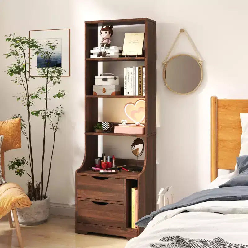 Nightstands with Bookshelf, Dresser with 2 Storage Drawers for Bedroom