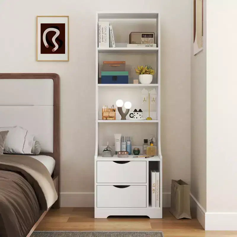 Nightstands with Bookshelf, Dresser with 2 Storage Drawers for Bedroom