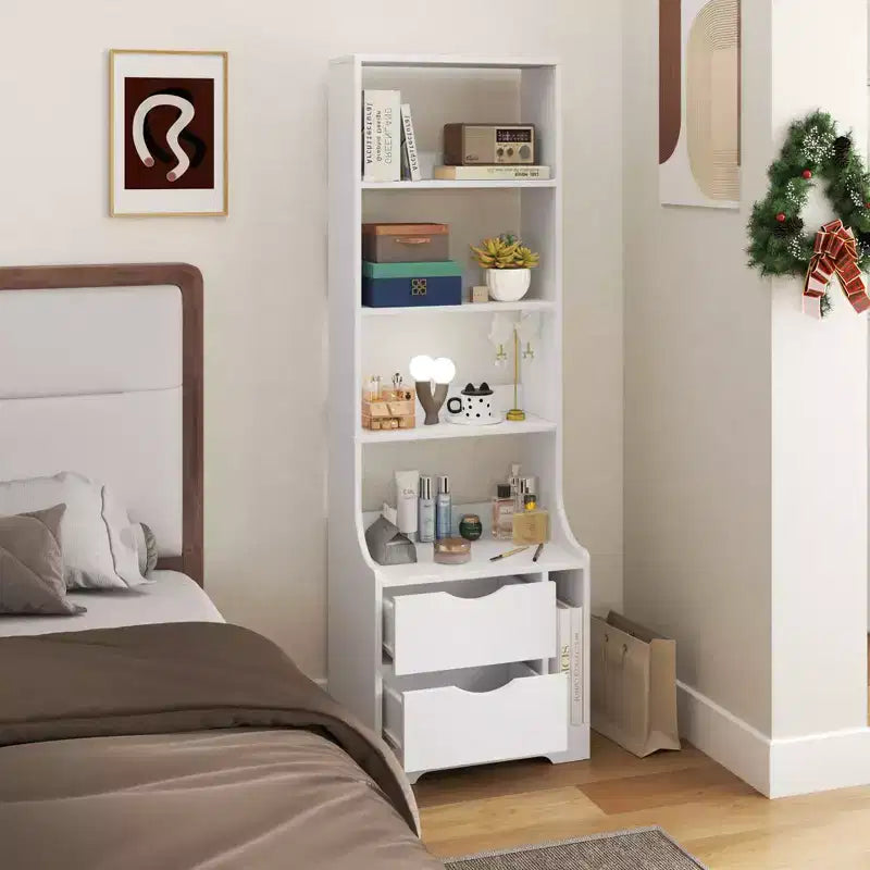 Nightstands with Bookshelf, Dresser with 2 Storage Drawers for Bedroom