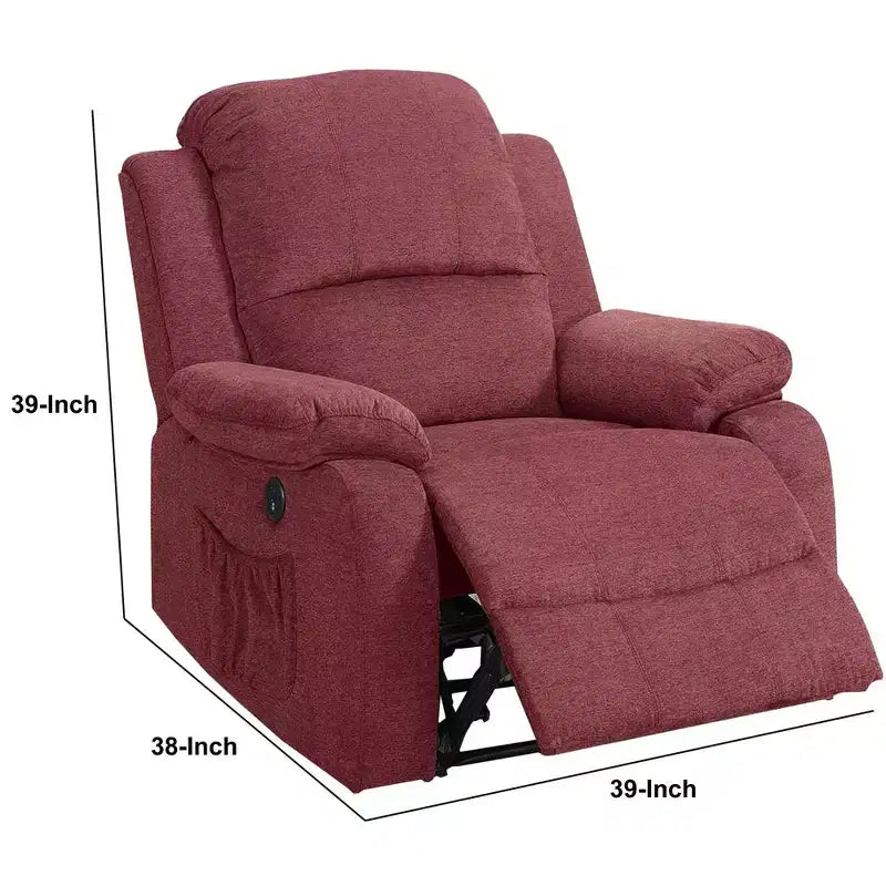 39 Inch Fabric Power Recliner with USB Port, Red