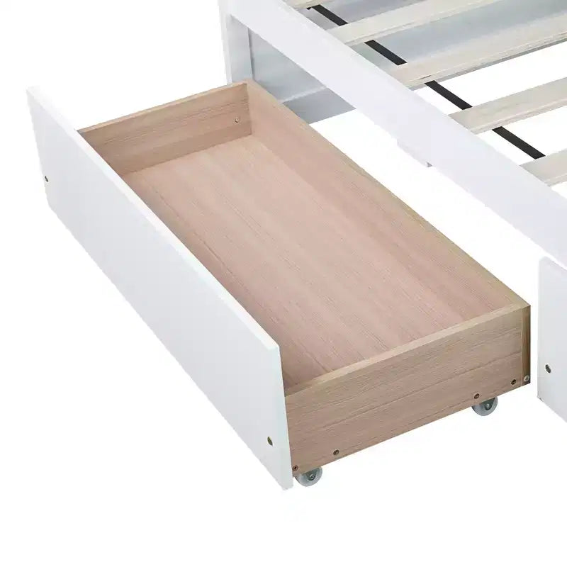 Twin Size Wood Bed with 2 Drawers for Guest Rooms and Kids' rooms