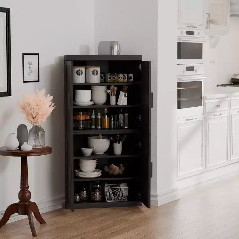 Modern Solid Wood 4 Doors Corner Storage Cabinet Efficient Storage for Home Cornei Libing Room Black