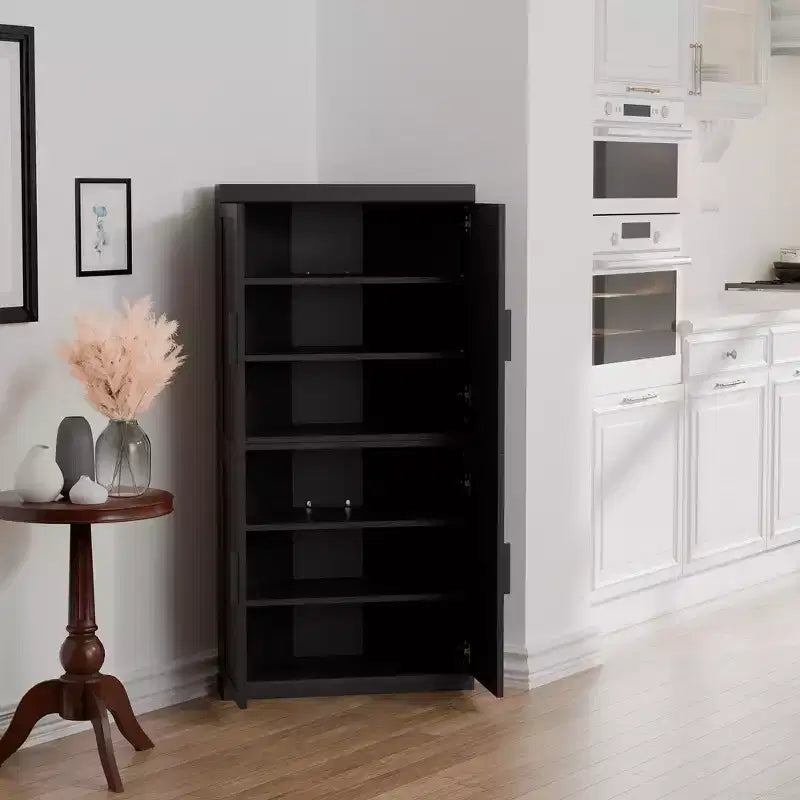Modern Solid Wood 4 Doors Corner Storage Cabinet Efficient Storage for Home Cornei Libing Room Black