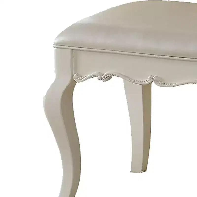 Royal Hampton Style Wood and Leatherette Vanity Stool with Padded Seat, White