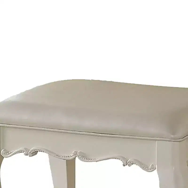Royal Hampton Style Wood and Leatherette Vanity Stool with Padded Seat, White