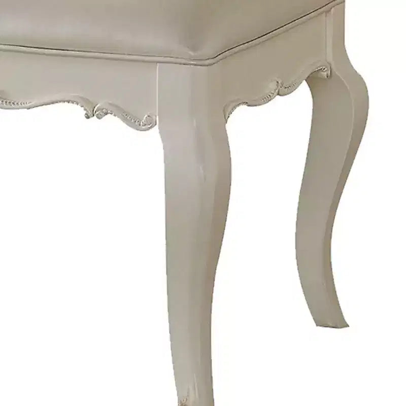 Royal Hampton Style Wood and Leatherette Vanity Stool with Padded Seat, White