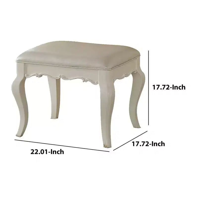 Royal Hampton Style Wood and Leatherette Vanity Stool with Padded Seat, White