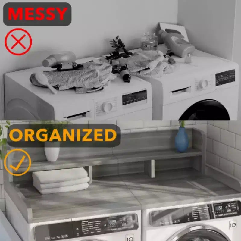 Washer Dryer Countertop,Laundry Wood Shelf Topper,Depth Double Layer Organizer for Dryer Laundry Hamper Counter Storage Organization