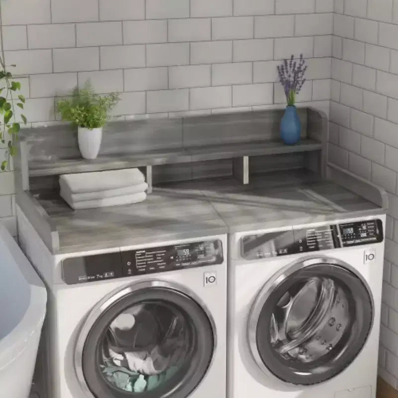Washer Dryer Countertop,Laundry Wood Shelf Topper,Depth Double Layer Organizer for Dryer Laundry Hamper Counter Storage Organization