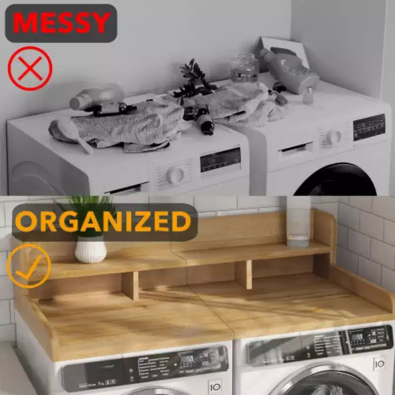 Washer Dryer Countertop,Laundry Wood Shelf Topper,Depth Double Layer Organizer for Dryer Laundry Hamper Counter Storage Organization