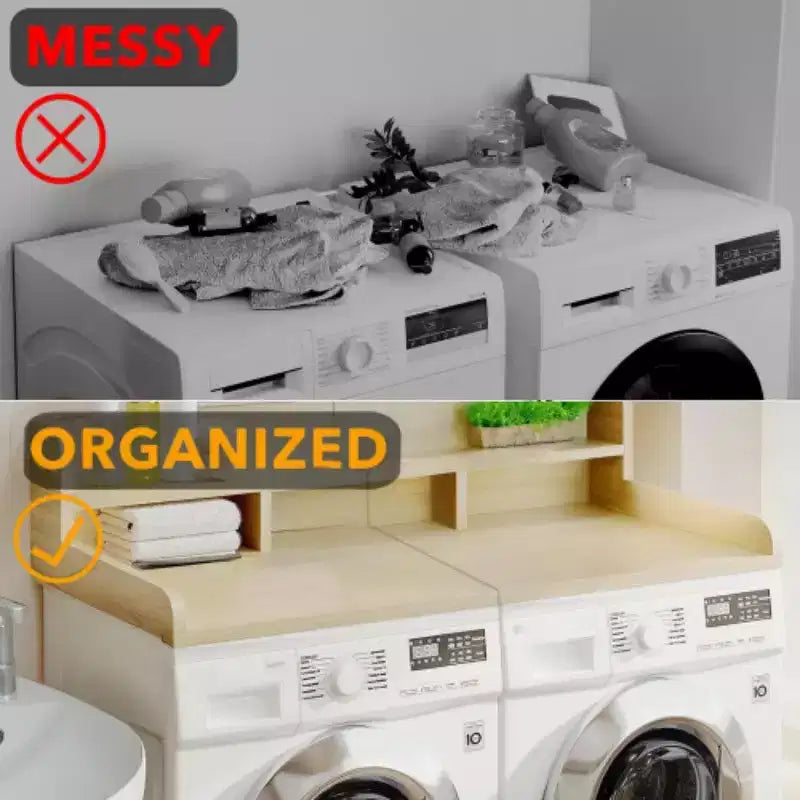 Washer Dryer Countertop,Laundry Wood Shelf Topper,Depth Double Layer Organizer for Dryer Laundry Hamper Counter Storage Organization