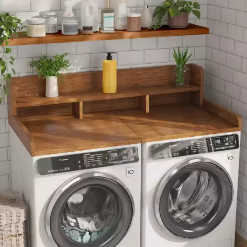 Washer Dryer Countertop,Laundry Wood Shelf Topper,Depth Double Layer Organizer for Dryer Laundry Hamper Counter Storage Organization