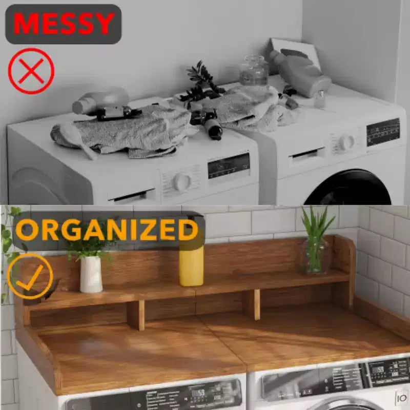 Washer Dryer Countertop,Laundry Wood Shelf Topper,Depth Double Layer Organizer for Dryer Laundry Hamper Counter Storage Organization