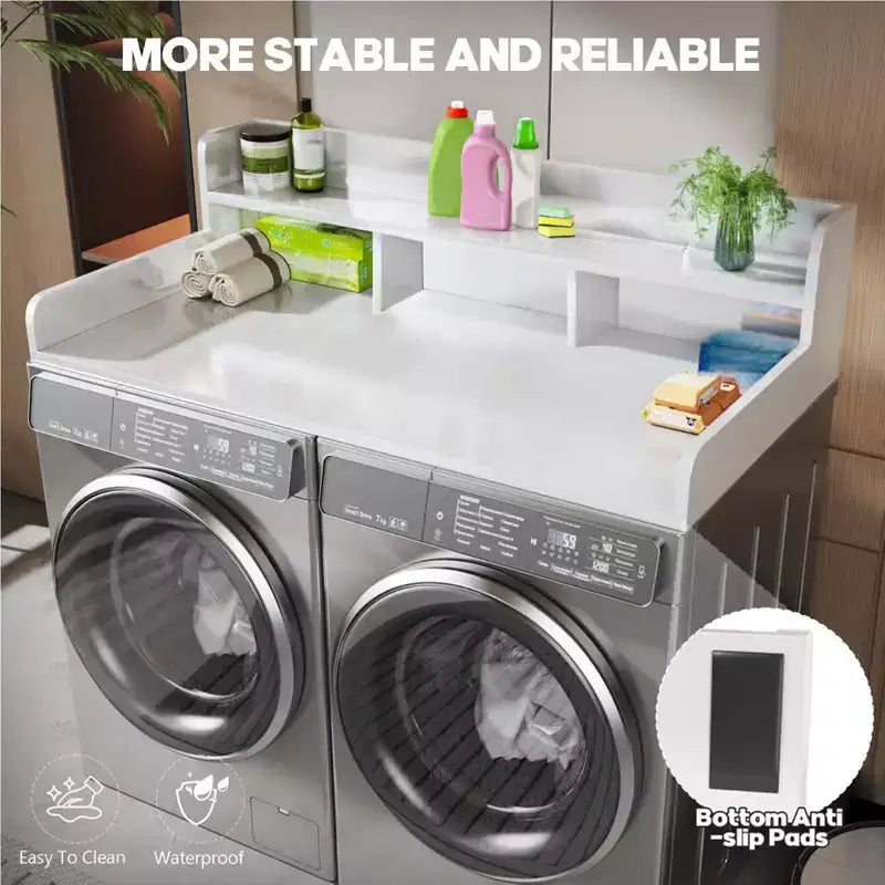 Washer Dryer Countertop,Laundry Wood Shelf Topper,Depth Double Layer Organizer for Dryer Laundry Hamper Counter Storage Organization