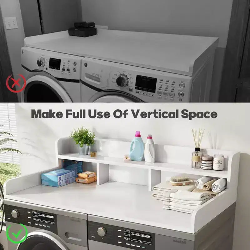 Washer Dryer Countertop,Laundry Wood Shelf Topper,Depth Double Layer Organizer for Dryer Laundry Hamper Counter Storage Organization