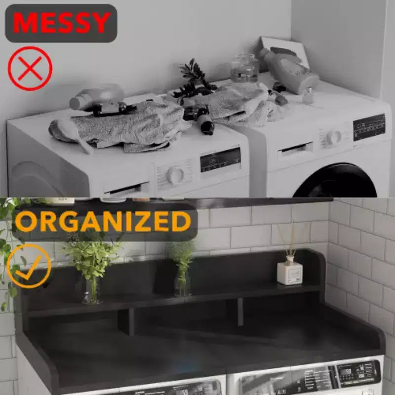 Washer Dryer Countertop,Laundry Wood Shelf Topper,Depth Double Layer Organizer for Dryer Laundry Hamper Counter Storage Organization