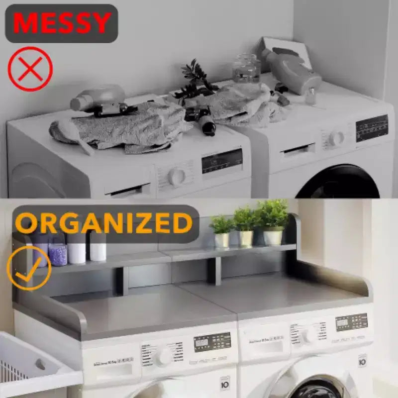 Washer Dryer Countertop,Laundry Wood Shelf Topper,Depth Double Layer Organizer for Dryer Laundry Hamper Counter Storage Organization
