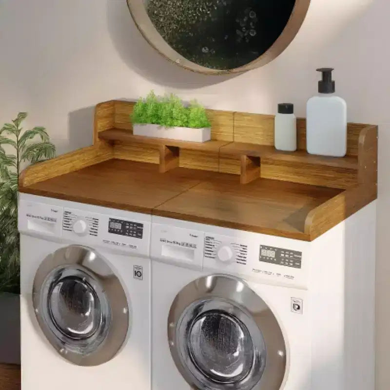 Washer Dryer Countertop,Laundry Wood Shelf Topper,Depth Double Layer Organizer for Dryer Laundry Hamper Counter Storage Organization