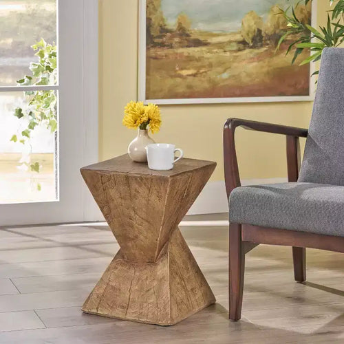 MAYEERTY 1 Pack Sculptural Hourglass Side Table, Artisan Wood-Like End Table for Living Room, Patio