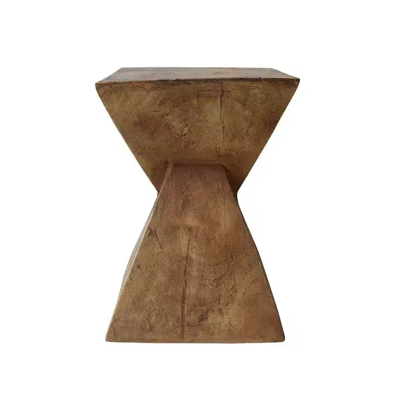 1 Pack Sculptural Hourglass Side Table, Artisan Wood-Like End Table for Living Room, Patio