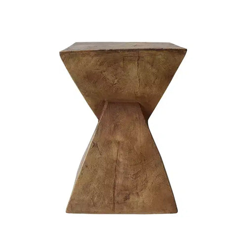 1 Pack Sculptural Hourglass Side Table, Artisan Wood-Like End Table for Living Room, Patio