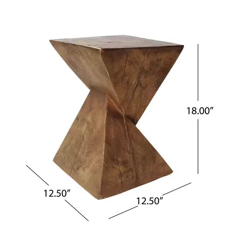 1 Pack Sculptural Hourglass Side Table, Artisan Wood-Like End Table for Living Room, Patio